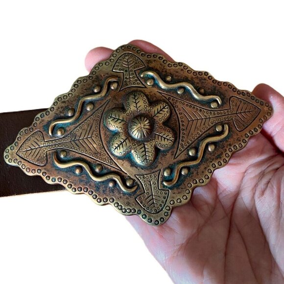 Vintage copper buckle leather belt by Cable Car Clothiers Allen McCarthy - Picture 5 of 15